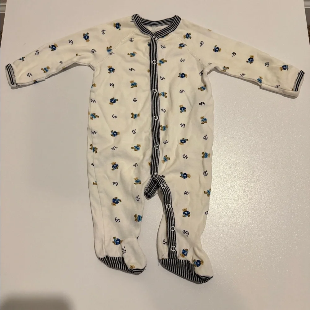 Ralph Lauren Baby Teddy Bear Footie Coverall Sz 6 Months Cotton Kawaii‎